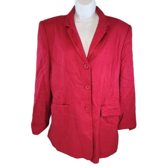 Casual Corner Red Suit Blazer Jacket Size 12 Large L Holiday Career - Picture 1 of 7